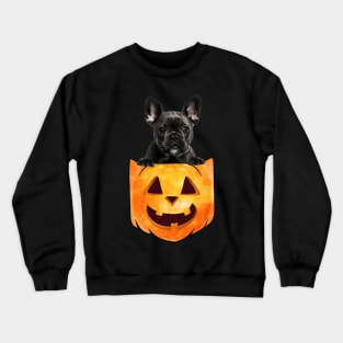 Black French Bulldog Dog In Pumpkin Pocket Halloween Crewneck Sweatshirt